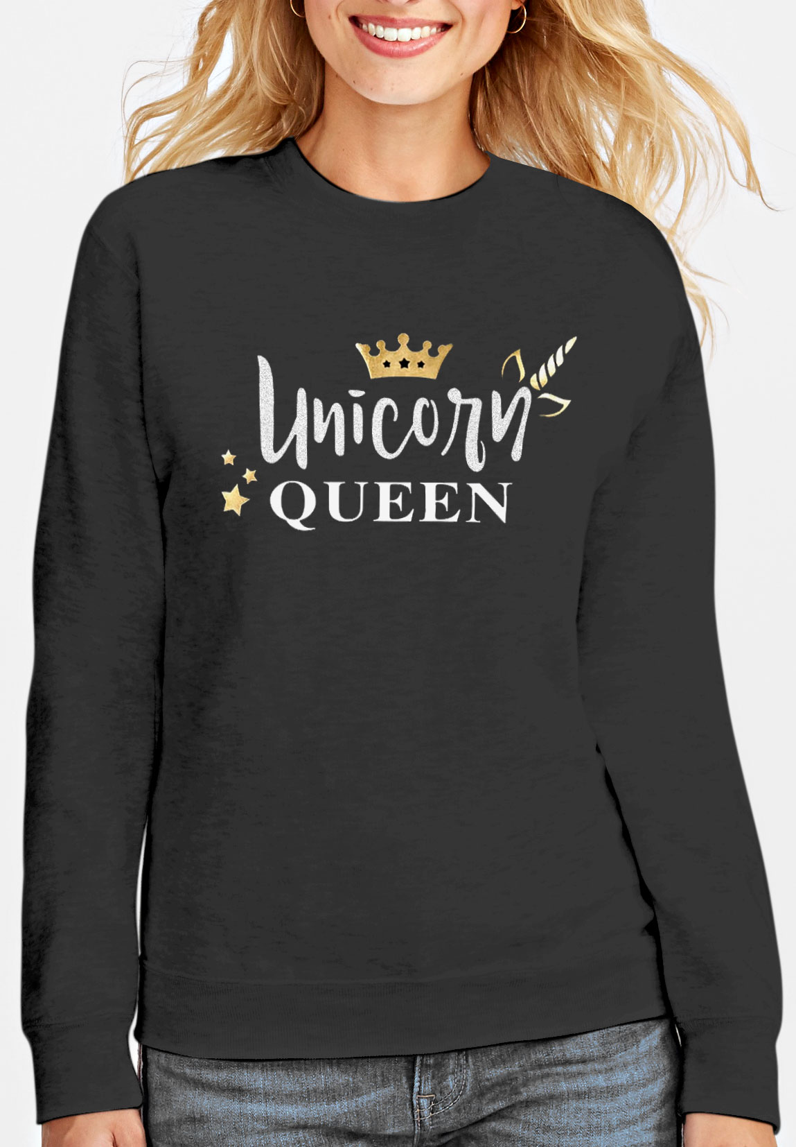 Unisex Foyter Unicorn Queen Woman Gold Glitter Vinyl Stampareto