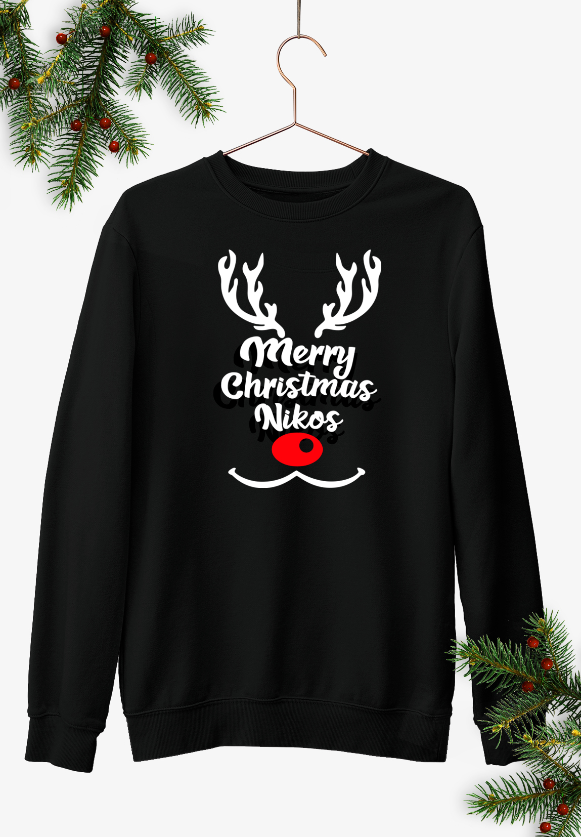 Μπλούζα Φούτερ Rudolf Merry Christmas με ΟΝΟΜΑ.