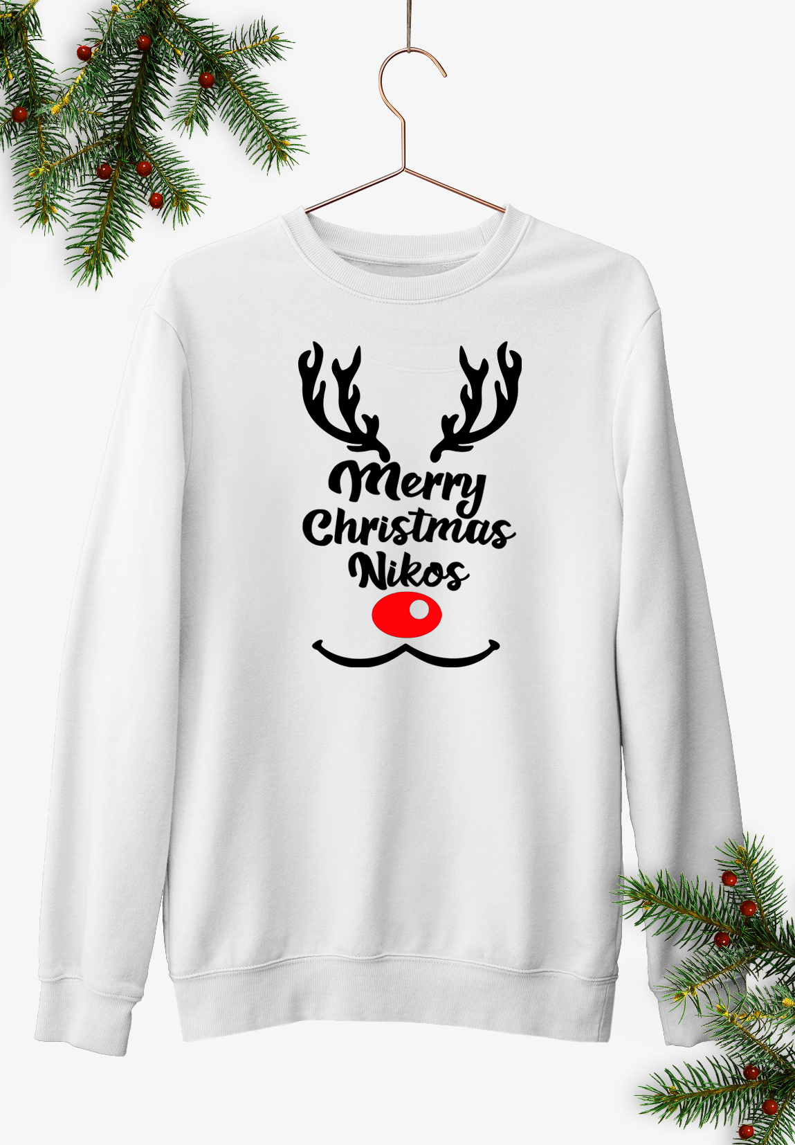 Μπλούζα Φούτερ Rudolf Merry Christmas με ΟΝΟΜΑ. Προσωποποιημένο Δώρο.