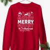 Unisex Φούτερ με Λαιμόκοψη. Κόκκινο χρώμα με θέμα Merry Merry Merry Christmas. Μπορείτε να γράψετε και όνομα. Προσωποποιημένο Δώρο.
