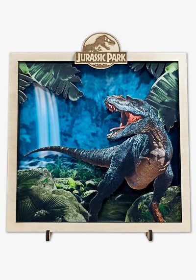 Ξύλινο 3D κάδρο με Φως Jurassic Park + Όνομα