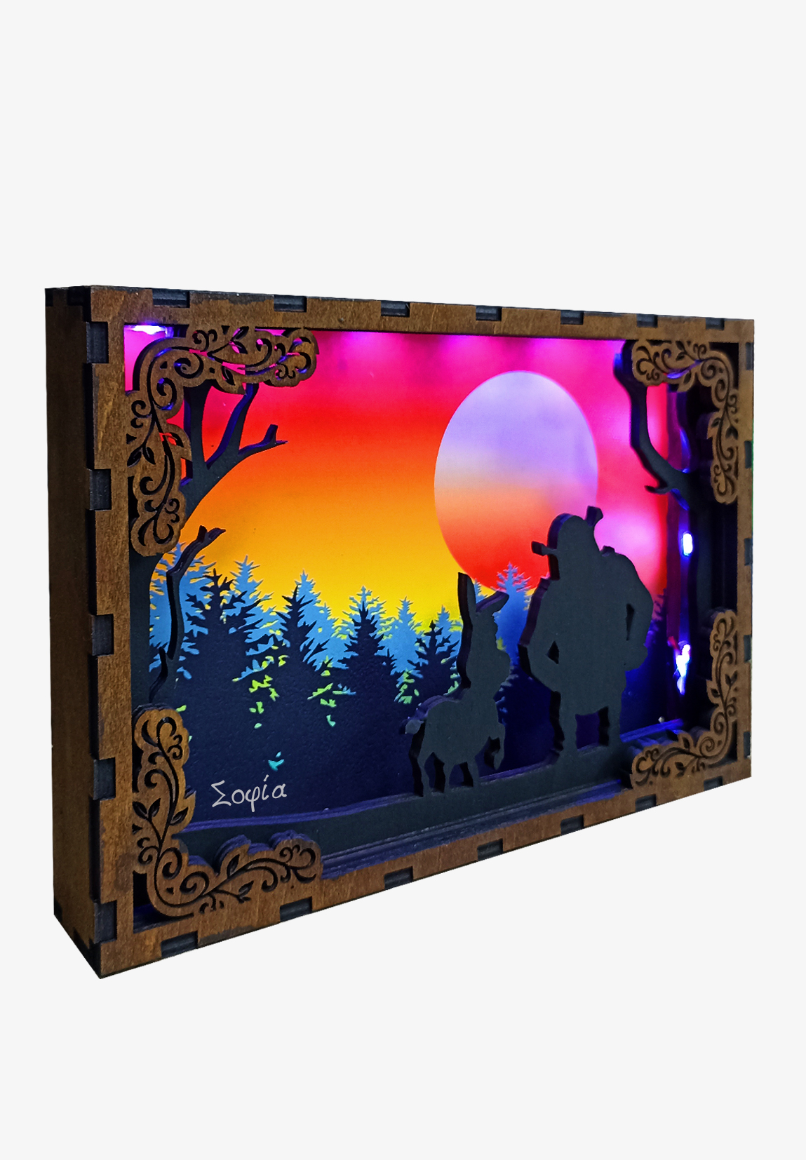 Ξύλινο 3D κάδρο με φως Shrek & Donkey + Όνομα 2