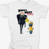 T-shirt για τον μπαμπά και την γιορτή του πατέρα με θέμα : World's best dad. Κάτω από την εικόνα με τα minions είναι γραμμέμα τα ονόματα των παιδιών και του μπαμπά. Προεραιτικά. Dad two minions με ONOMATA