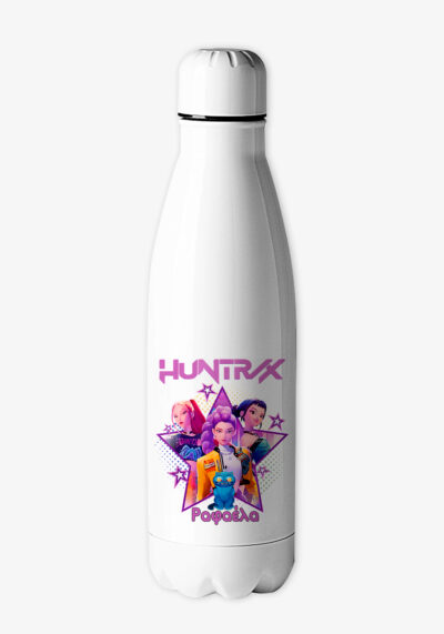 Θερμός ανοξείδωτος λευκός με θέμα : Huntrix Stars + ONOMA. Ιδανικό για τo σχολείο και τις εκδρομές.