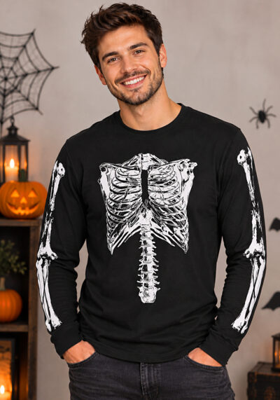 Halloween Skeleton T-shirt μαύρο με μακρύ μανίκι.